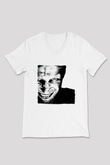 Aphex Twin Baskılı Beyaz Unisex V Yaka Tişört - Tshirt