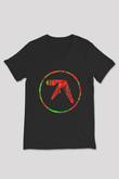 Aphex Twin Baskılı Unisex Siyah V Yaka Tişört - Tshirt