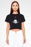 Archive Baskılı Siyah Crop Top Kadın Tişört - Tshirt