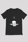 Archive Baskılı Unisex Siyah V Yaka Tişört - Tshirt