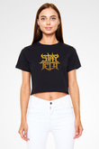 Archspire Baskılı Siyah Crop Top Kadın Tişört - Tshirt