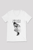 Ariana Grande Beyaz Unisex V Yaka Tişört T-Shirt
