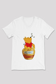 Arıcı Beyaz Unisex V Yaka Tişört T-Shirt