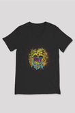 As Blood Runs Black Baskılı Unisex Siyah V Yaka Tişört - Tshirt