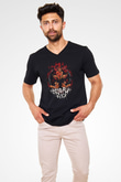 As Blood Runs Black Baskılı Unisex Siyah V Yaka Tişört - Tshirt
