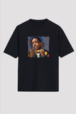 ASAP Mob Baskılı Unisex Oversize Siyah Tişört