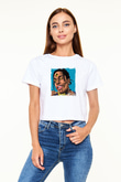 ASAP Rocky Baskılı Beyaz Kadın Crop Top Tişört