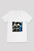 ASAP Rocky Baskılı Beyaz V Yaka Unisex Tişört