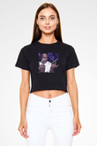 ASAP Rocky Baskılı Crop Top Siyah Kadın Tişört