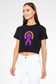 Asap Rocky Baskılı Siyah Crop Top Kadın Tişört - Tshirt