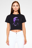 Asap Rocky Baskılı Siyah Crop Top Kadın Tişört - Tshirt