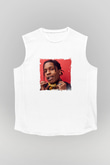 ASAP Rocky Baskılı Unisex Beyaz Kolsuz Tişört