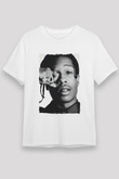 Asap Rocky Baskılı Unisex Beyaz Tişört - Tshirt