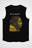 Asap Rocky Baskılı Unisex Siyah Kolsuz Tişört - Tshirt