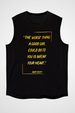 Asap Rocky Baskılı Unisex Siyah Kolsuz Tişört - Tshirt