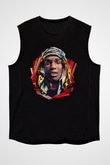 Asap Rocky Baskılı Unisex Siyah Kolsuz Tişört - Tshirt