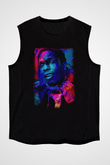 Asap Rocky Baskılı Unisex Siyah Kolsuz Tişört - Tshirt