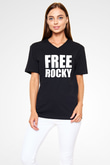Asap Rocky Baskılı Unisex Siyah V Yaka Tişört - Tshirt