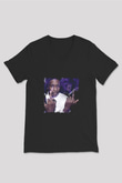 ASAP Rocky Baskılı Unisex Siyah V Yaka Tişört