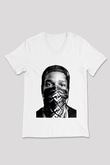ASAP Rocky Beyaz Unisex V Yaka Tişört T-Shirt