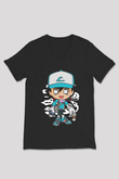 Ash Street Style Baskılı Unisex Siyah V Yaka Tişört