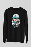Ash Street Style Baskılı Unisex Siyah Sweatshirt