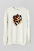 Aslan Baskılı Unisex Beyaz  Sweatshirt
