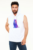 Aslan Beyaz Unisex Kapüşonlu Kolsuz Tişört