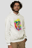 Aslan Beyaz Unisex Kapüşonlu Sweatshirt
