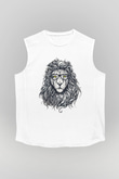 Aslan Beyaz Unisex Kolsuz Tişört