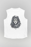 Aslan Beyaz Unisex Kolsuz Tişört