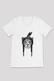 Aslan Beyaz Unisex V Yaka Tişört T-Shirt