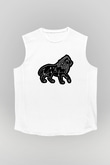 Aslan Burcu Baskılı Beyaz Unisex Kolsuz Tişört - Tshirt