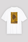 Aslan Burcu Baskılı Beyaz Unisex Oversize Tişört - Tshirt