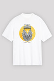 Aslan Burcu Baskılı Beyaz Unisex Oversize Tişört - Tshirt