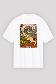 Aslan Burcu Baskılı Beyaz Unisex Oversize Tişört - Tshirt