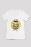 Aslan Burcu Baskılı Beyaz Unisex V Yaka Tişört - Tshirt