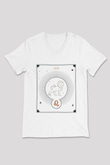 Aslan Burcu Baskılı Beyaz Unisex V Yaka Tişört - Tshirt