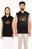 Aslan Siyah Unisex Kapüşonlu Kolsuz Tişört