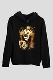 Aslan Siyah Unisex Kapüşonlu Sweatshirt