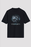 Aslan Siyah Unisex Oversize Tişört T-Shirt