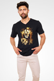Aslan Siyah Unisex V Yaka Tişört