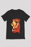 Aslan Siyah Unisex V Yaka Tişört T-Shirt