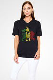 Aslan Siyah Unisex V Yaka Tişört T-Shirt