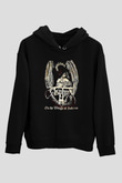 Asphyx Baskılı Unisex Siyah Kapüşonlu Sweatshirt