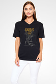 Asphyx Baskılı Unisex Siyah V Yaka Tişört - Tshirt