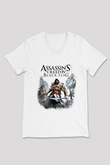 Assassin's Creed Beyaz Unisex V Yaka Tişört T-Shirt