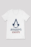 Assassin's Creed Beyaz Unisex V Yaka Tişört T-Shirt