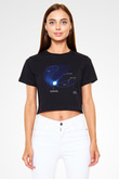 Asteroit Siyah Crop Top Tişört