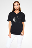 Asteroit Siyah Unisex V Yaka Tişört